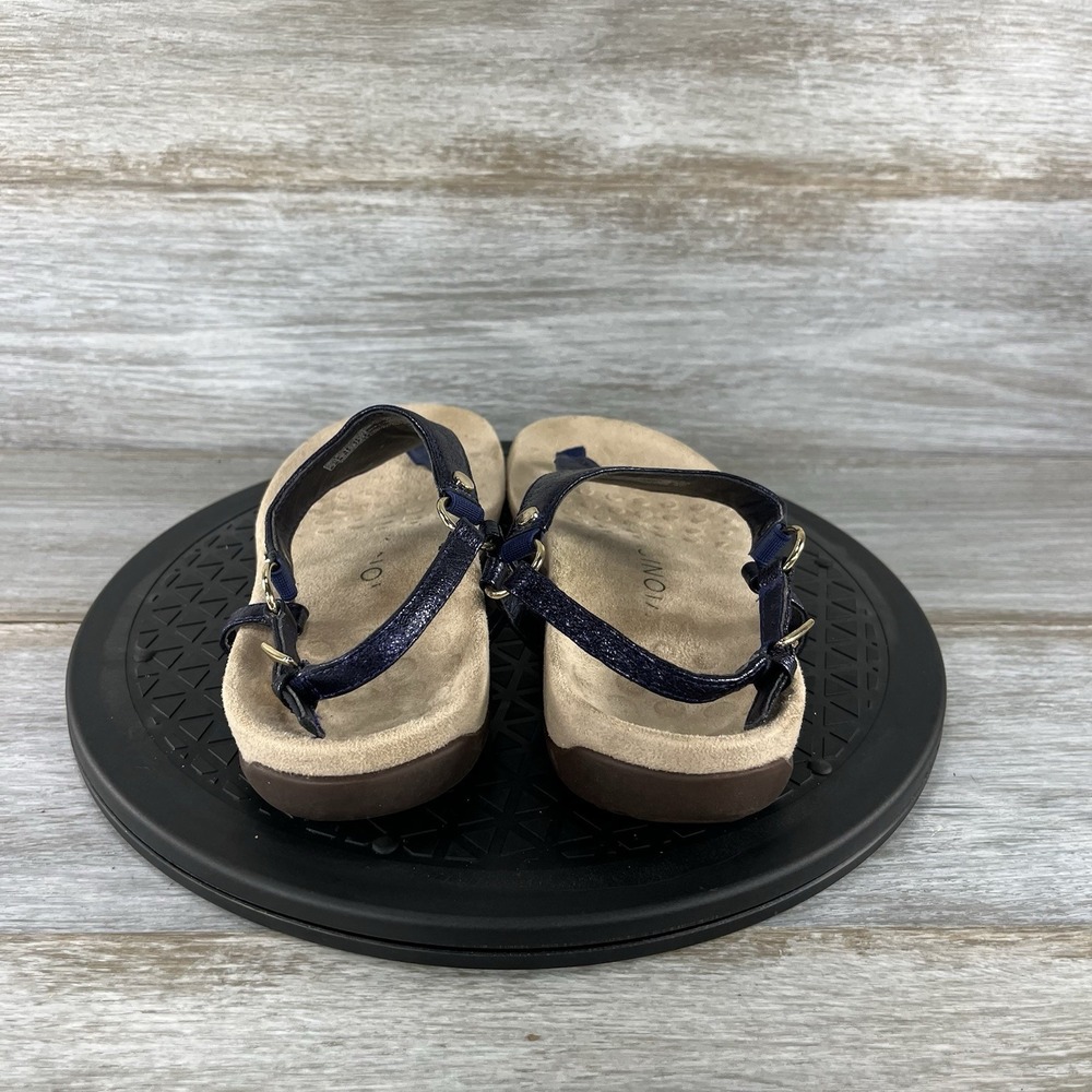 Vionic Woman's Kirra Metallic Navy T Strap Sandals Size 7 - Picture 4 of 8